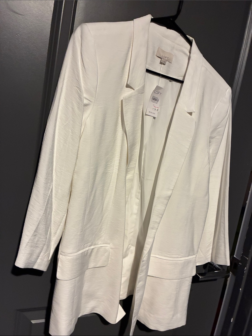 LOFT Winter White Open-Front Long Blazer no button Jacket